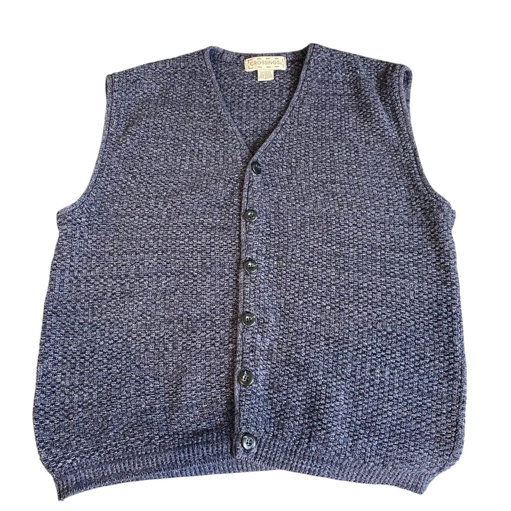 Vintage Crossings Men's size Large Blue Textured Knit Button up Vest